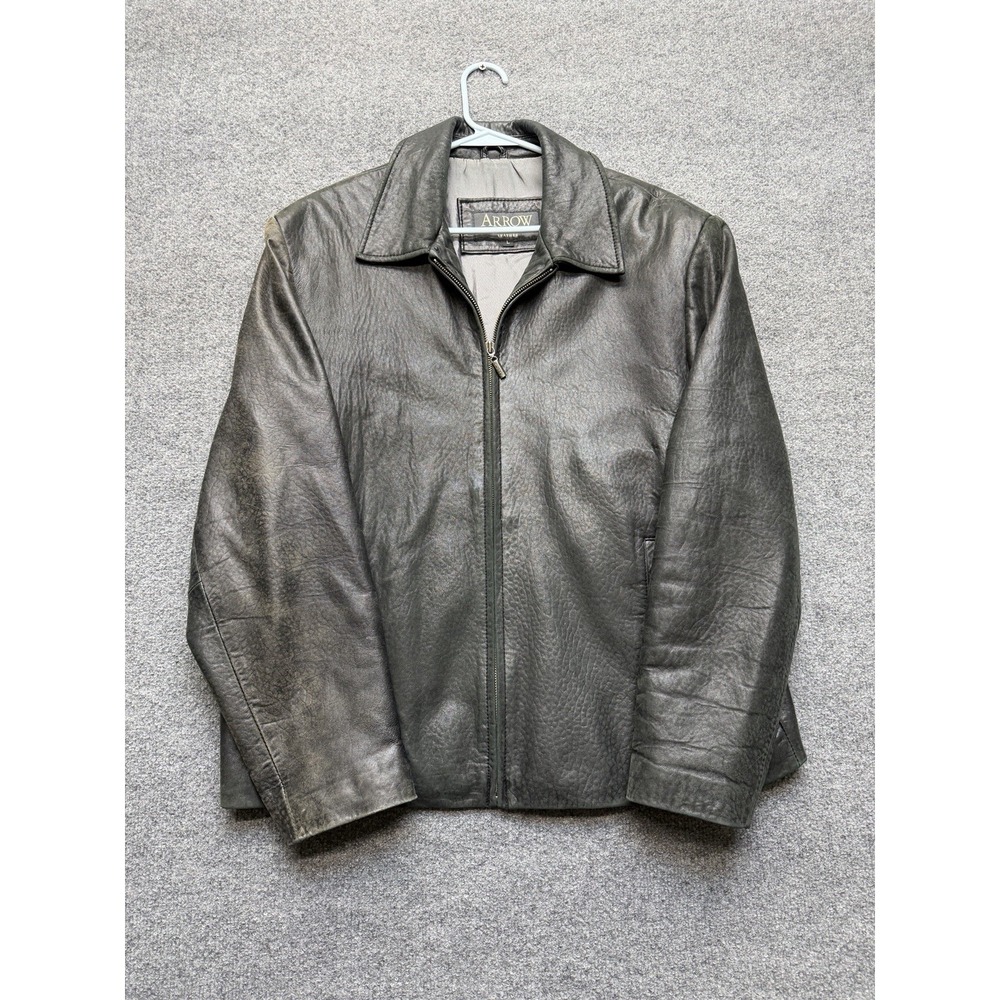 Arrow Men's Leather Jacket Size Large Black‎ Full Zip Long Sleeve Pockets